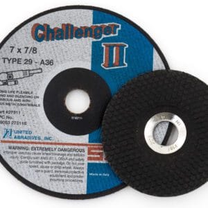 United Abrasives-SAIT 27500 Challenger II™ for Flexible Grinding & Blending (Type 29) 4-1/2" x 1/8" x 7/8", 36 Grit, 25-Pack